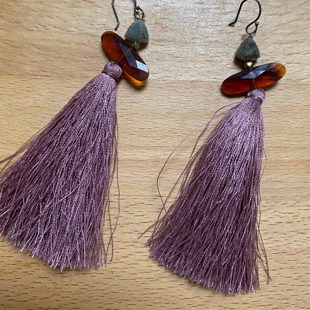 Mauve Anthropologie tassel earrings